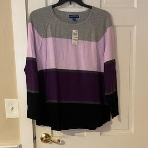 Karen Scott Women's Striped Sweater - Gray, Lavender, Dark Purple, Black NWT XL